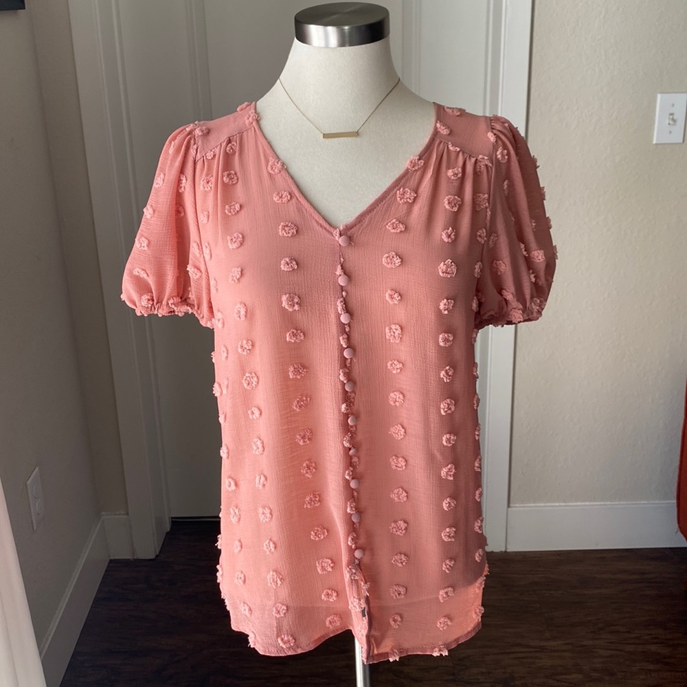 NWT Francescas polka dot blouse with puff sleeves!